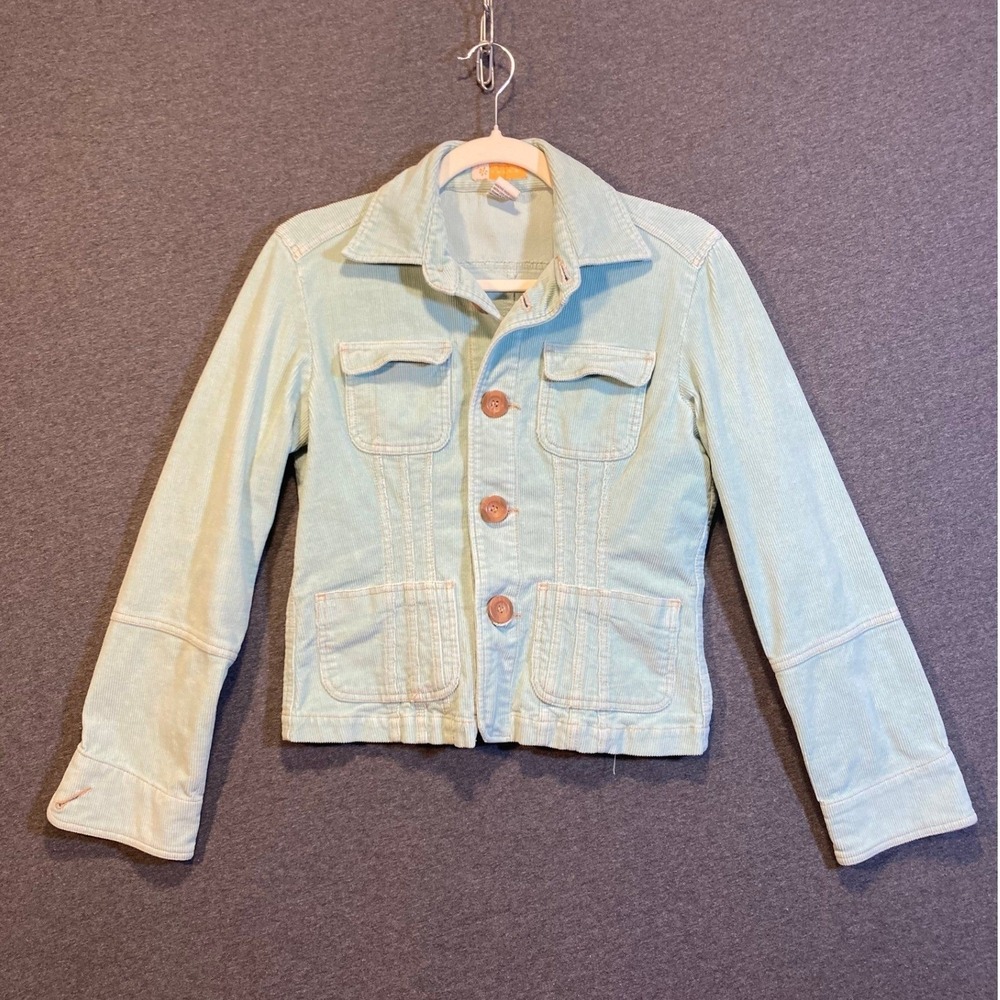 Tulle & Anthropologie Womens Mint Green Corduroy S Jacket Pintuck Cotton Stretch